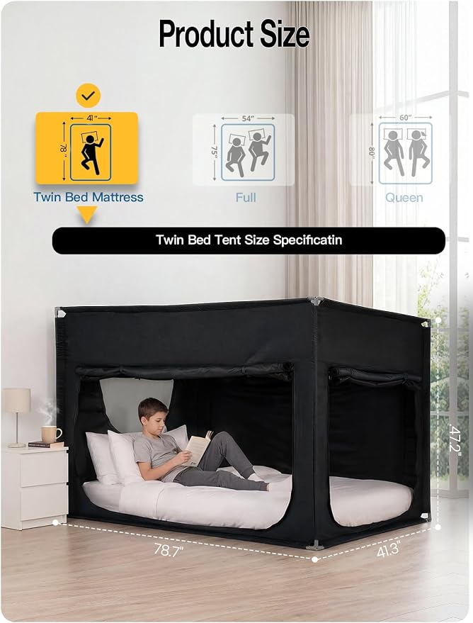 ANC POP Portable Bed Tent, Blackout Privacy Canopy with 3 Doors & Breathable Mesh, Large Space for Adults, Indoor Sleeping Shelter for Dorms/Shared Rooms