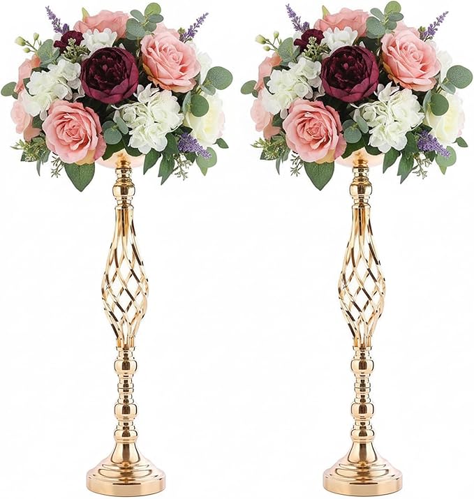 Gold Wedding Vases for Table Centerpieces - Twist Candleholder Stands, Elegant Floral Arrangement Vases, Metal Centerpieces for Reception Table Wedding Road-Leading Home Decor
