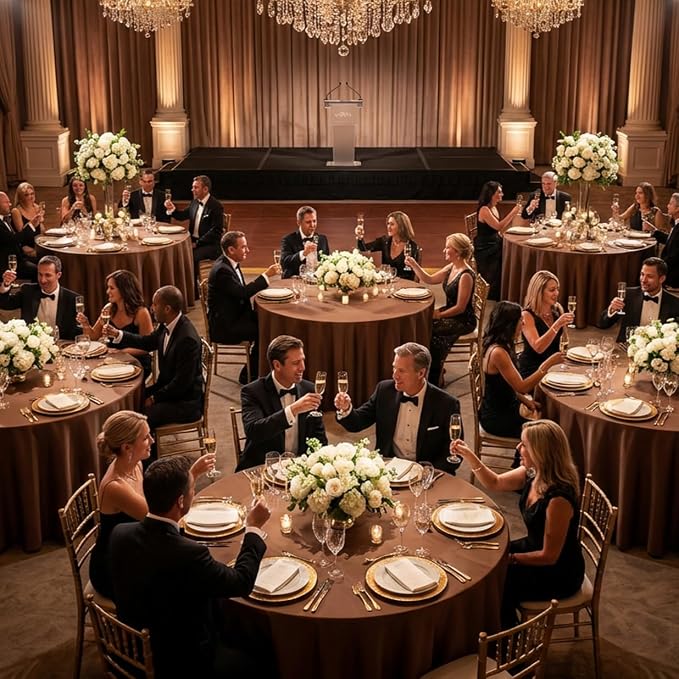 8 Packs 90 Inch Brown Round Tablecloth in Diameter, Washable Polyester Fabric Tablecloths, Wrinkle Resistant Table Cloth for Wedding Party Banquet Dining