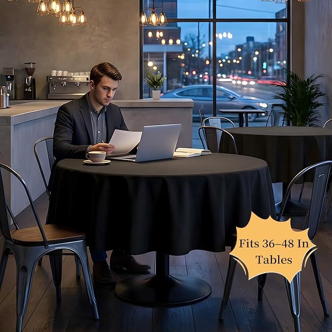 8 Pack Black Round Tablecloth 60 Inch Round Table Cloth Fits 20-48 Inch Tables, Wrinkle Resistant and Washable Polyester Fabric Table Cloth Round Table Cover for Dining Wedding Banquet Party