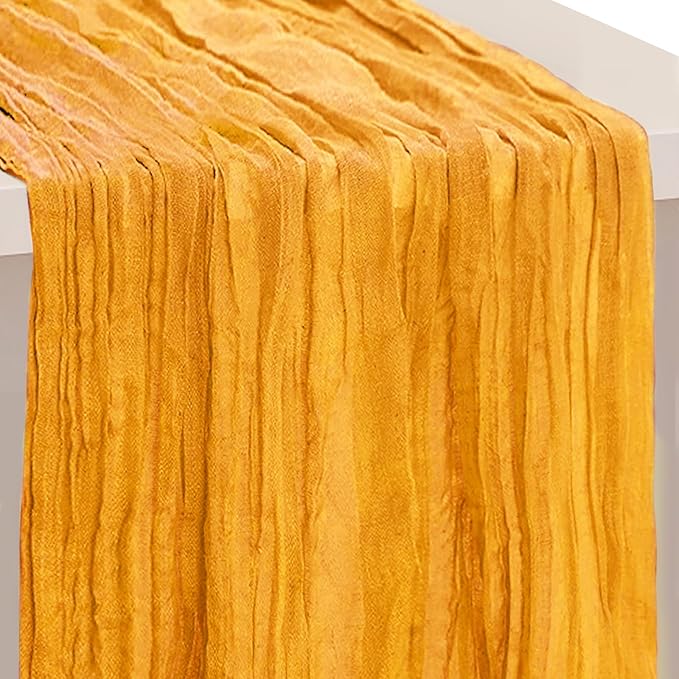 1 Pack Gold Cheesecloth Table Runner 35x120 Inch 10Ft Rustic Gauze Cheese Cloth Table Runner Sheer Cheesecloth Table Runners for Wedding Party Bridal Shower Decoration