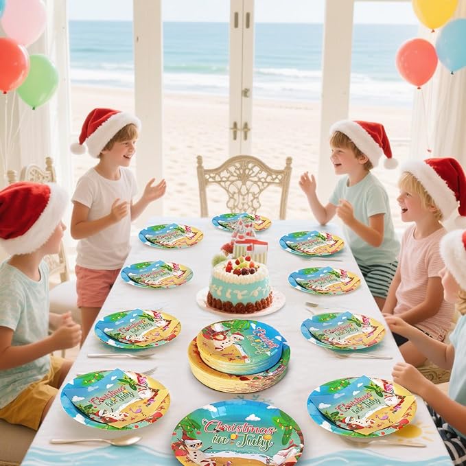 150Pcs Christmas in July Plates and Napkins - Merry Christmas Dinner Dessert Paper Plates Napkins Tableware Set for Hawaiian Beach Summer Xmas Decorations Party Supplies Tables Decor Favors,Serves 50