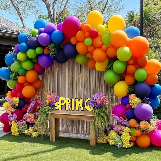 Colorful Balloon Garland Kit - Double Stuffed Pastel Pink Orange Yellow Green Balloons Navy Blue and Purple Pastel Balloon Arch for Birthday Baby Shower Fiesta Unicorn Princess Party Decoration