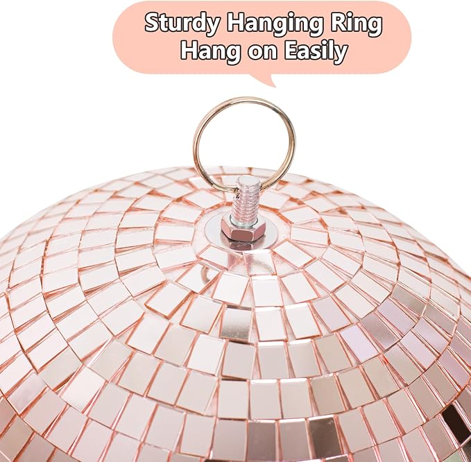 Mirror Ball, MUZTOP 10 Inch Disco Ball with Hanging Ring, Light Mirror Ball for Disco Parties DJ Stage Wedding Christmas Home Decor, Rose Gold