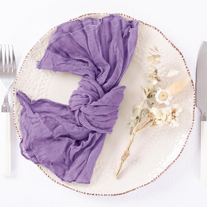 DeZerlor 20 Pack Lavender Purple Cheesecloth Napkins Spring Cloth Napkins Set of 20 Dinner Napkins Bulk 21x21 Inches for Wedding Bridal Shower Baby Shower Parties