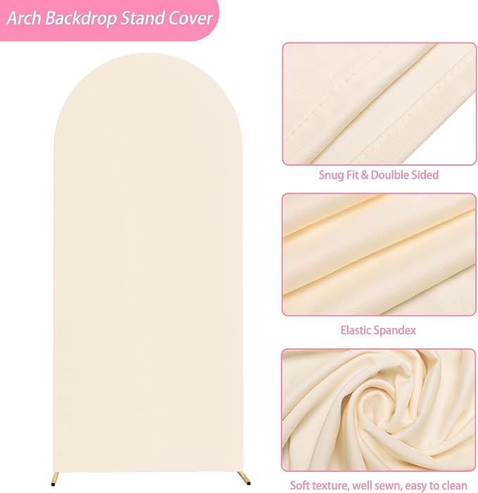 Putros Arch Backdrop Stand and Cover Set, 6ft, Gold Arch Stand with Beige Cover, Metal Arched Background Frame for Wedding, Birthday Party, Baby Shower, Photography Decoration