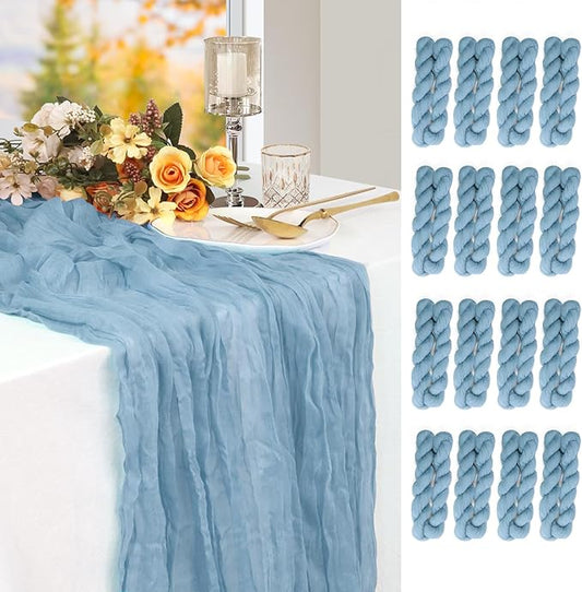16 Pack Dusty Blue Cheesecloth Table Runner 10 ft, Long Boho Gauze Table Runner, Rustic Cheese Cloth Table Runner for Wedding, Dinner, Baby Shower(Dusty Blue 36#-16p)