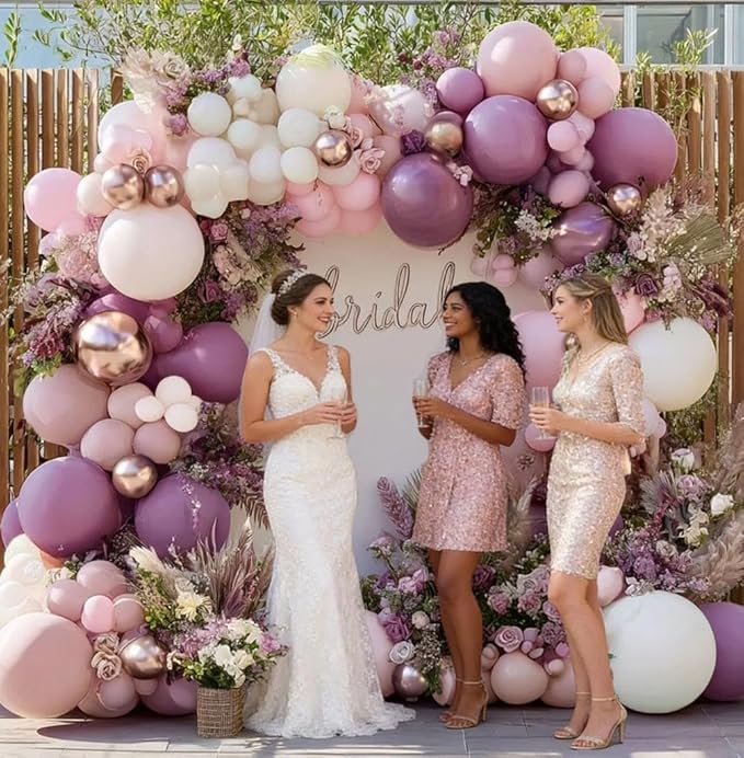 Dusty Purple Pink Balloon Garland Double Stuffed Boho Lavender Sand White Pastel Pink Lilac Gold Balloons Arch Kit for Wedding Birthday Bridal Baby Shower Floral Party Decoration