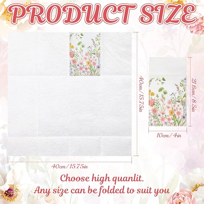 Potchen 100 Linen Feel Napkins Disposable Cloth Like Napkins Prefolded Hand Towel with Built-in Flatware Pocket Cocktail Hand Towel for Wedding Bridal Shower Supplies(100 Pcs,Wildflower)