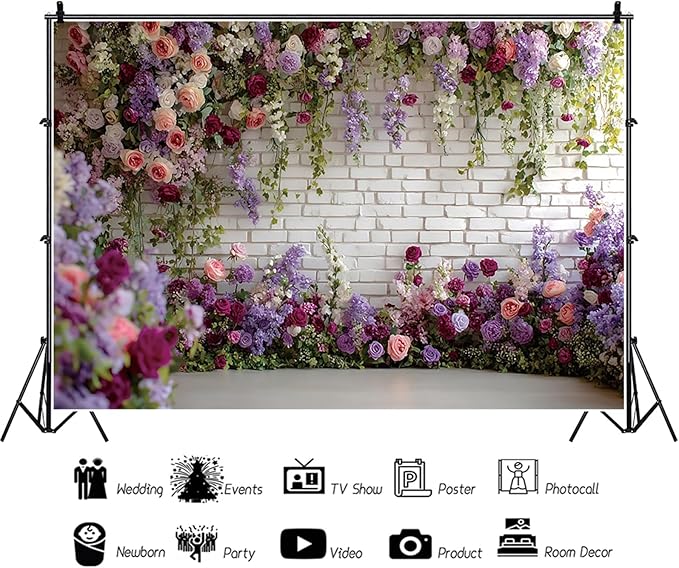 Baocicco Flower Brick Wall Backdrop 20x10ft Rose Flowers Photography Backdrops Baby Shower Bridal Shower Party Decorations Kids Adults Portraits Birthday Wedding Banner Supplies Props Video Studio