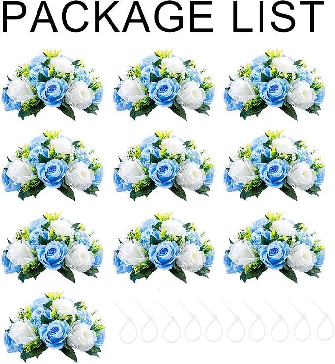 Sziqiqi Pack of 10 Fake Flowers, Silk Rose Flowers, Suit for Wedding/Party Centerpiece Road Lead Flower Rack Decorations, 10 Pieces