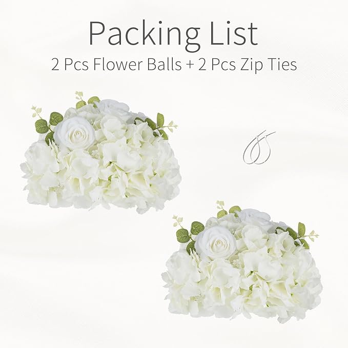 White Flowers Balls for Centerpieces: 2 PCS 11.8" Diam Flower Centerpieces for Tables in Wedding Reception Decorations Arrangement for Party Celebration Planners