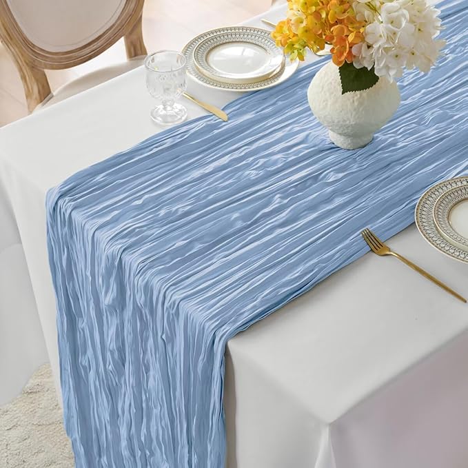 12 Pack Dusty Blue Cheesecloth Table Runner 35"×120" Gauze Fabric Table Runner Rustic Sheer Runner for Wedding Birthday Baby Shower Party Table Decoration Dusty Blue 12 Pack