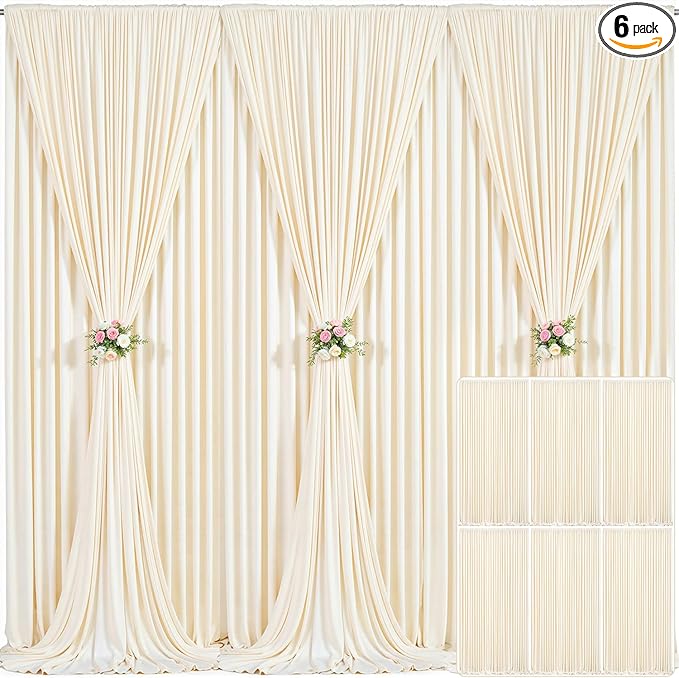 6 Panels Champagne Backdrop Curtain for Parties Wedding Baby Shower Wrinkle Free Photo Curtains Backdrop Drapes Fabric Decoration for Bridal Shower 30ft(W) x 10ft(H)