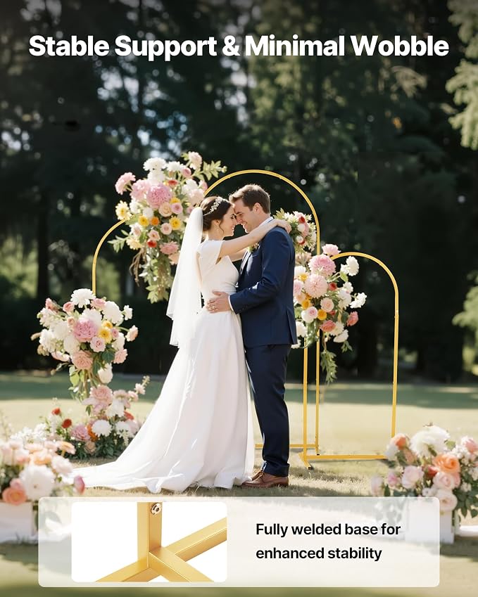 VEVOR Arch Backdrop Stand, Set of 3, 6/5/4 ft, Stable Structure, Easy Assembly, Gold Metal Arch Backdrop Stand for Wedding, Birthday Party, Graduation, Holiday Celebration, and Ceremony Decoration
