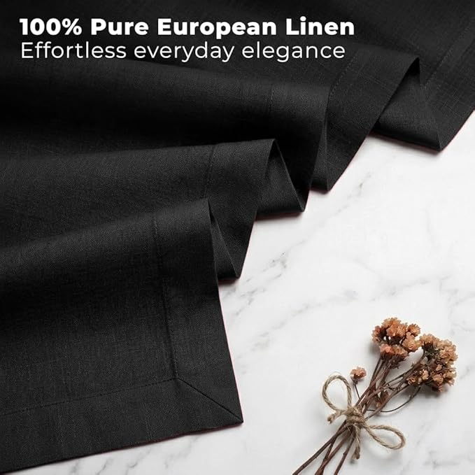 Classic Linen™ by D'Moksha Black Table Runner 132 Inches Long, 100% Pure Linen, Extra Long Table Runner, 14 x 132 Inch for Dining- Mothers Day, Spring, Summer