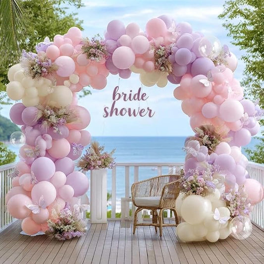 Pastel Pink Purple Balloon Arch Double Stuffed, Light Pink Lavender Lilac Ivory Balloon Garland Kit with Bobo Latex for Baby Shower Bridal Wedding Princess Birthday Mothers Day Party Decoration