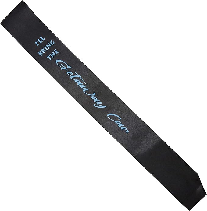 Funky Junque Bridal Sash Bachelorette Party Bridal Shower Gift - I'll Bring The - Getaway Car (Black/Light Blue)
