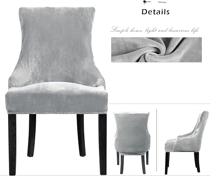 Lellen Velvet Stretch Wingback Chair Cover Slipcover - Reusable Protector Cover for Dining Room Banquet Home Decor etc Machine Washable Hand Washable (Silver Grey, 1PC)