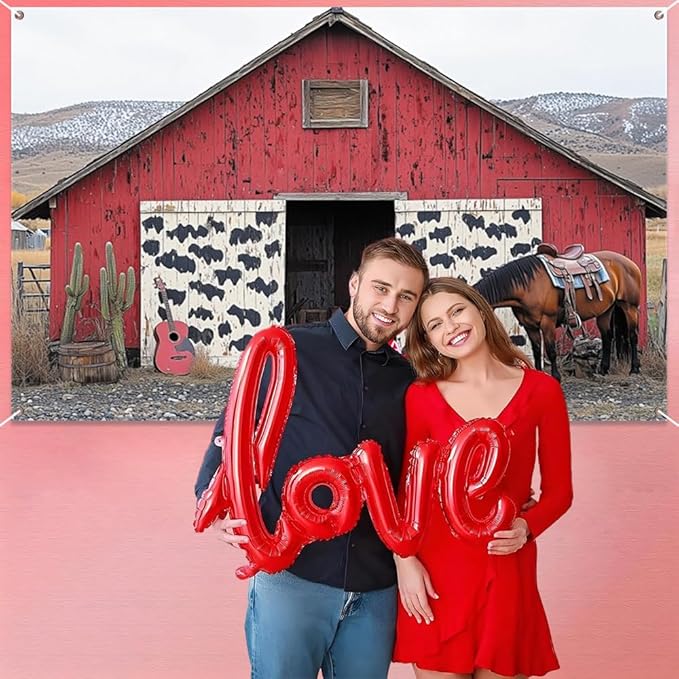 Leowefowa Western Valentine's Day Photo Backdrop 6x4ft Vintage Valentine's Day Theme Photography Backdrop Horse, Red House, Cactus, Cowboy Valentines Backdrops Valentine Photo Booth Props Vinyl