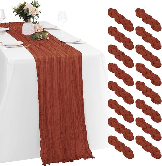 16 Pack Terracotta Cheesecloth Table Runners 20x120 Inch Gauze Table Runner Cheese Cloth 10FT Terracotta Table Runner Rustic Sheer Runner for Wedding Baby Shower Birthday Party Table Decor