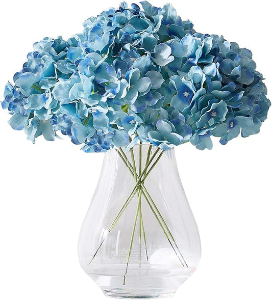 Artificial Hydrangea Flowers Heads 10 Teal Hydrangea Silk Flowers Head for Wedding Centerpieces Bouquets DIY Floral Decor Home Decoration with Long Stems