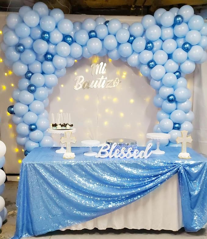 ShiDianYi Sequin Tablecloth Baby Blue 50x72-Inch Sequin Table Linens Sky Blue Rectangle Tablecloth for Wedding Decor-200111E