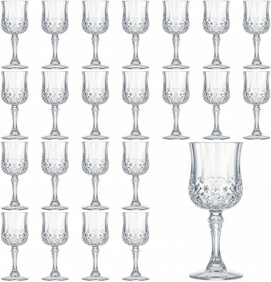 Pinkunn 24 Pcs 7 oz Plastic Vintage Wine Glasses Reusable Colored Goblets Patterned Drinking Water Glasses Cup Dishwasher Safe for Mother's Day Wedding Reception Party Supplies (Clear)