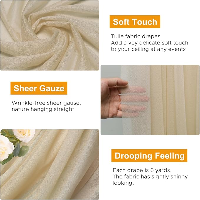 Wedding Arch Draping Fabric 2 Panels 28.7" x 20FT Champagne Sheer Chiffon Backdrop Drapes for Wedding Ceremony Birthday Party Bridal Shower Outdoor Decoration