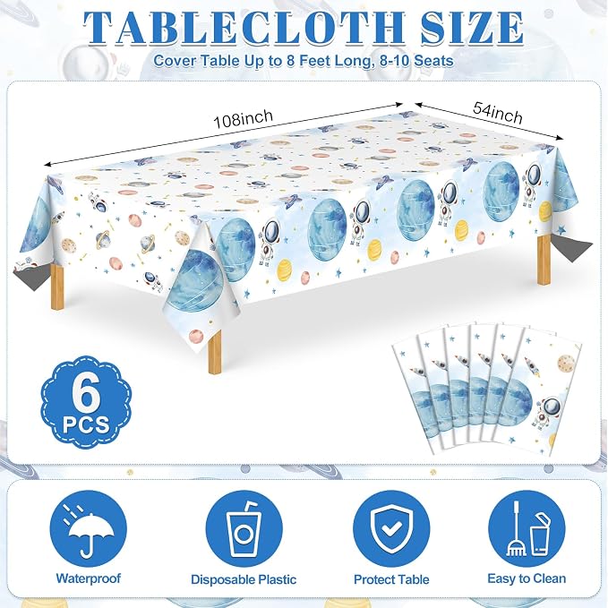 NatNarr 6 Pack First Trip Around The Sun Space Tablecloths, 54 x 108 Inch Outer Space Themed Tablecloth for 1st Birthday Baby Shower Home Party Decorations