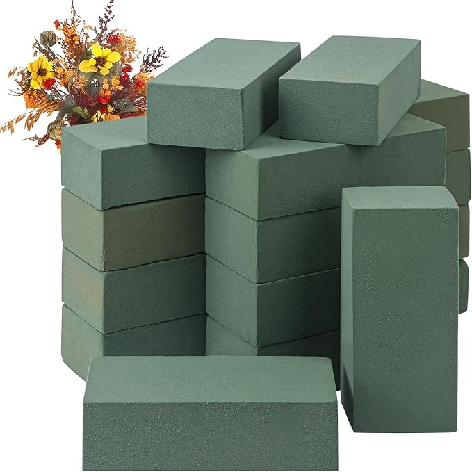 IHDYPPEW 16 PCS Green Floral Foam Blocks, 7.8"L x 2.4"W x 3.54"H Floral Foam for Flower Arrangements, Dry and Wet Florist Foam for Flowers, Flower Foam Bricks for Flowers Business, Outdoor, Weddings