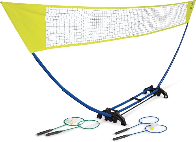 EastPoint Easy Setup Badminton Set - 15 ft Net, 4 Rackets, 2 Shuttlecocks - Quick Setup Net for Backyard Games - Steel Shaft Badminton Rackets for Family Games - Durable Shuttlecocks for Outdoors