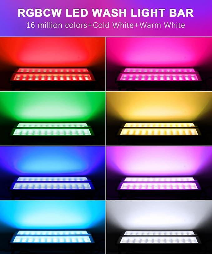 120W LED Stage Wash Light Bar, 2 Pack RGBCW IP66 Waterproof RGB Color Changing DJ Light Bar with Remote and APP Control, Smart Flood Lights for Outdoor Halloween Party Event, Uplighting Wall Wash