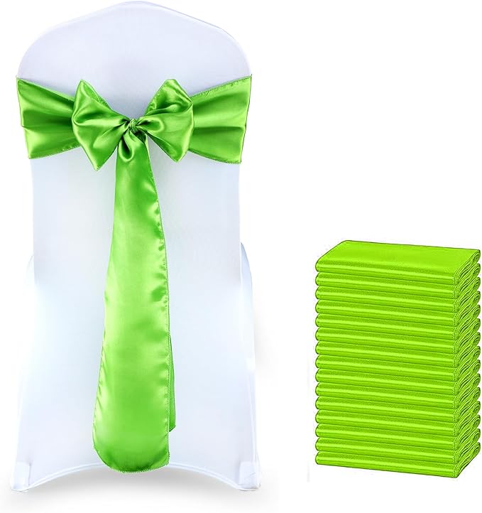 MDS Satin Chair Sashes, 125 Pack, 7”x108” Each, Decorative Chair Bows Ribbon Tie Backs for Wedding Party, Holiday Dinner, Birthday, Reception, Banquet, Hotel & Event Decoration - Parrot Green