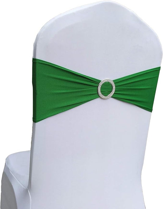 50PCS Spandex Chair Sashes Bows Elastic Chair Bands with Buckle Slider Sashes Bows for Wedding Decorations 25 Colors(50PCS, Green)