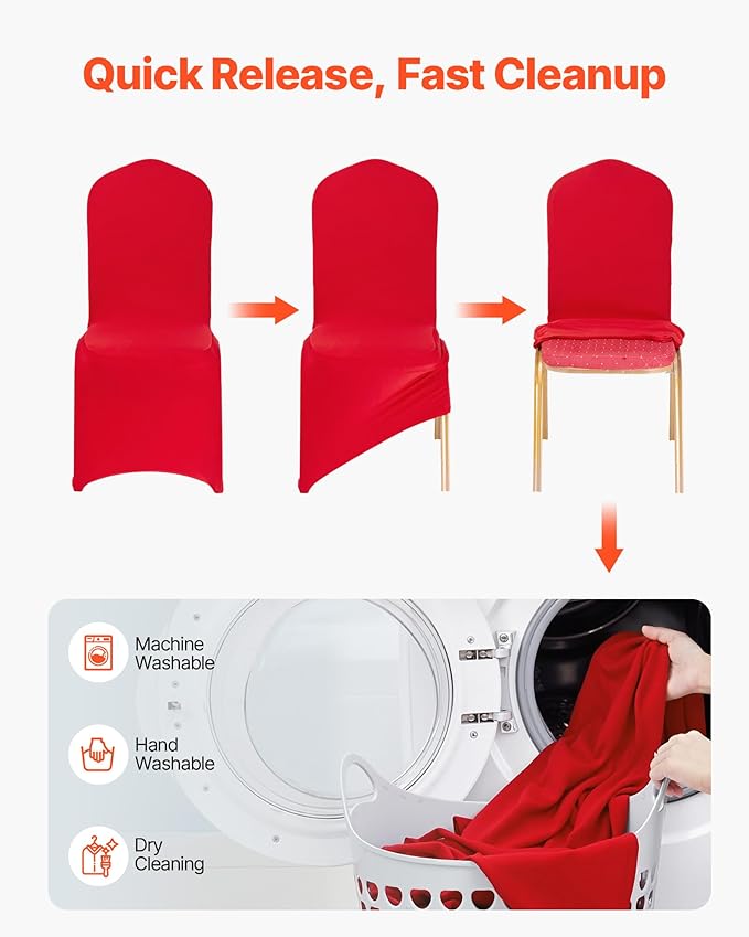VEVOR Chair Covers, Polyester Spandex Chair Cover, Stretch Slipcovers for Wedding Party Dining Banquet Flat-Front Chair Covers (Red-a, 50PCS)