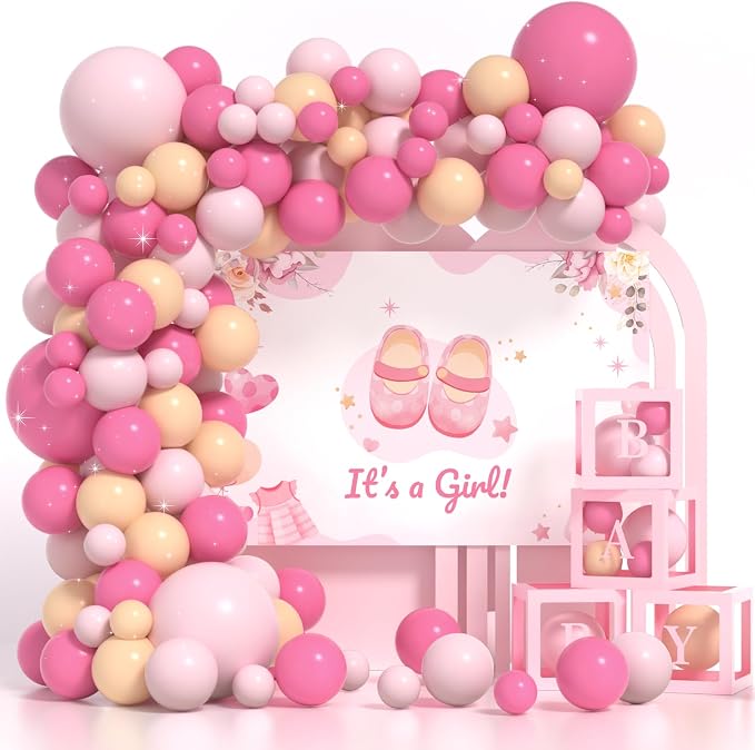 Baby Shower Balloons - Girl Babys Shower Decor ， Baby Showers Decorations ， Baby Shower Decors ， Carry a Background Cloth And 4 Baby Balloon Boxes
