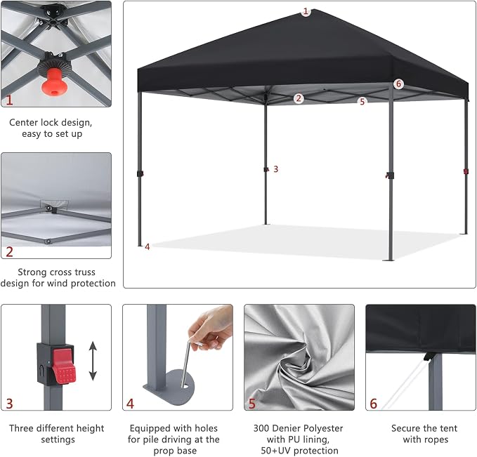 ABCCANOPY Pop Up Canopy - Outdoor Patio Portable Canopy Tent Heavy Duty for Backyard and Deck with 4 Sandbags(Black, 10x10)