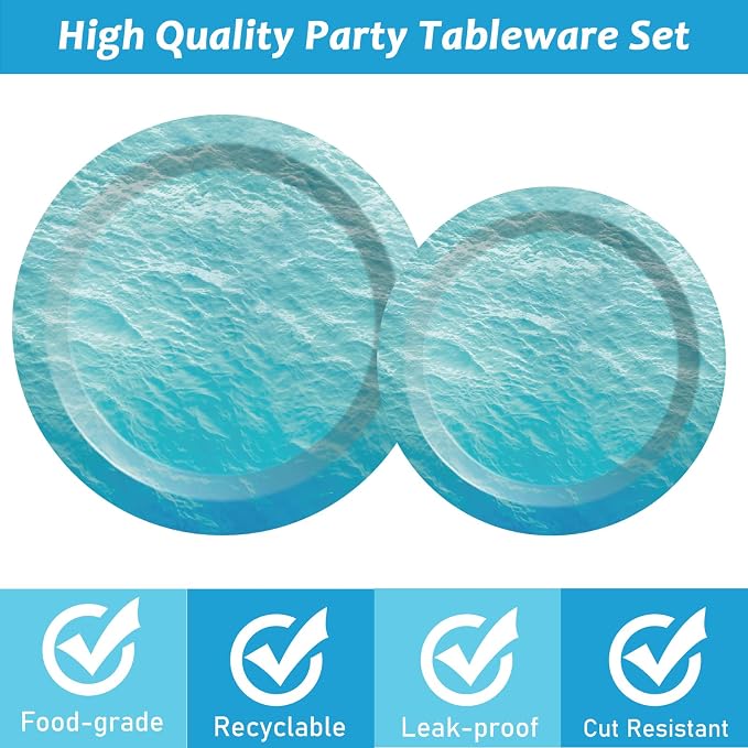 200 PCS Ocean Themed Paper Plates and Napkins Under the Sea Party Decorations Sea Waves Birthday Dessert Plates Supplies Tableware Set for Men Women Boy Girl Birthday Baby Shower Serve 50 Guests