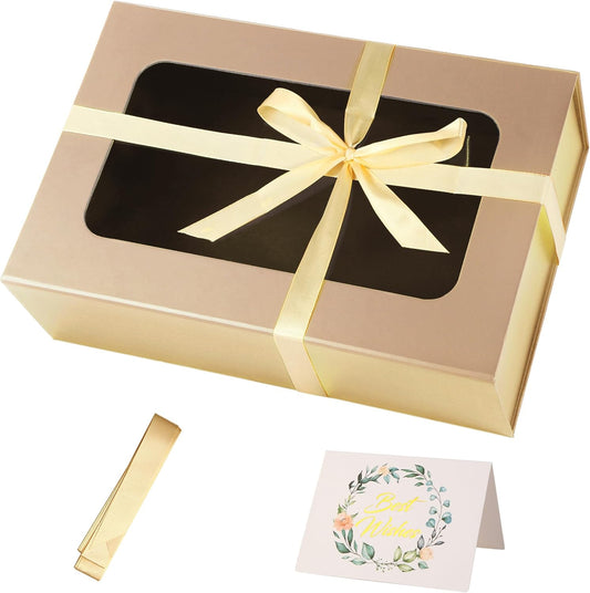 TIACABO Rose Gold Large Gift Box with Window, 13.5"x9"x4.3" Bridesmaid Boxe for Gifts Giving,Birthday Gift Boxes with Magnetic,Closure Lid Gifts Box for Presents,Cute Boxe,Luxury for Gift Packaging