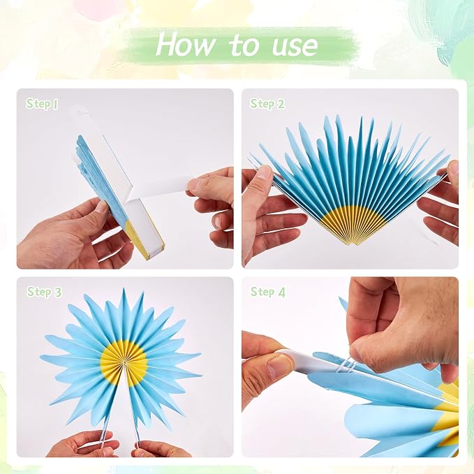SUNBEAUTY14PCS Pastel Paper Fans Party Decoration Paper Flowers Decorations for Wall Hanging Paper Flowers Floral Backdrop Flower Garland for Birthday Baby Shower Spring Decor Classroom Decorations