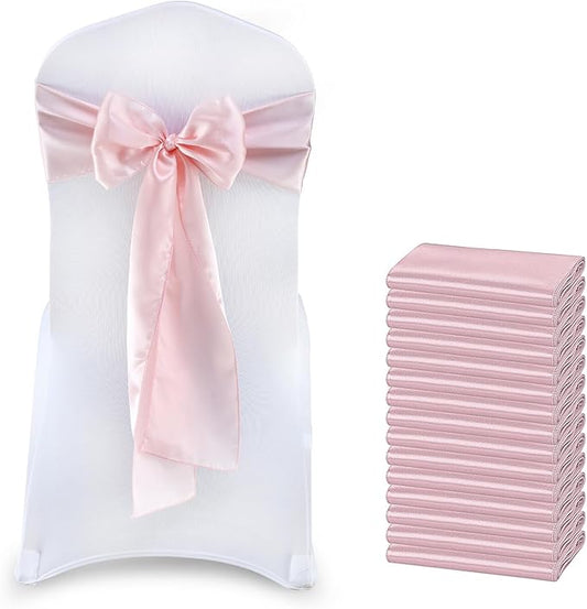 MDS Satin Chair Sashes, 10 Pack, 7”x108” Each, Decorative Chair Bows Ribbon Tie Backs for Wedding Party, Holiday Dinner, Birthday, Reception, Banquet, Hotel & Event Decoration - Blush Pink