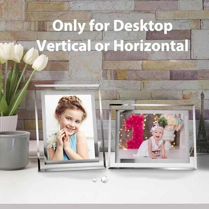 HIKWADERY 5x7 Picture Frames Silver - Set of 2, HD Real Glass 5 by 7 Photo Frame Mirrored Edge for Tabletop Display, Wedding Birthday Mothers Day Gifts (5 x 7, Silver)