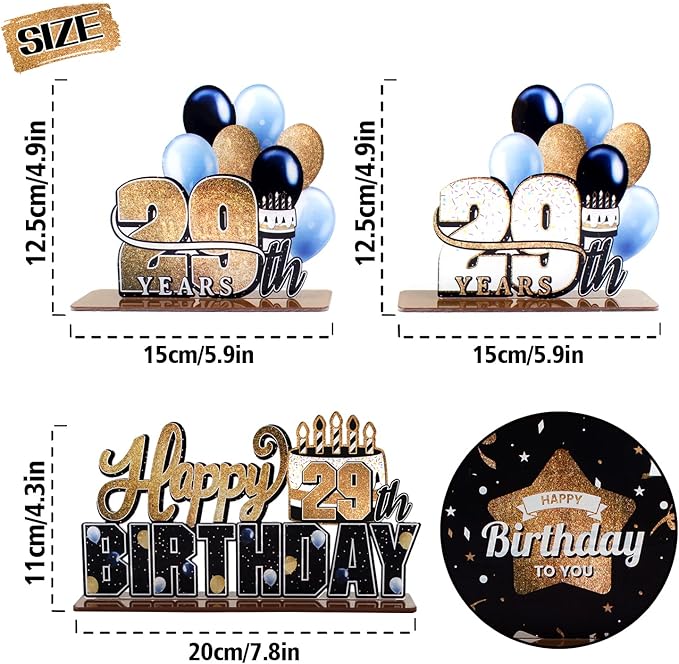 LINGTEER Happy 29th Birthday Gold Acrylic Table Topper Centerpieces Set - Cheers to 29 Years Old Birthday 29th Bday Party Gift Decorations.