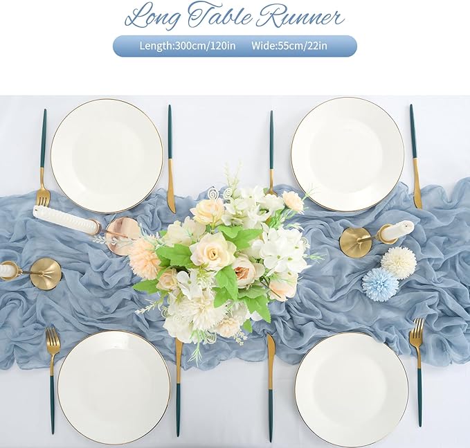 20 Pack Dusty Blue Cheesecloth Table Runner 120 Inch 10FT Rustic Boho Gauze Cheese Cloth Table Runner for Wedding Party Baby Shower Thanksgiving Christmas Decoration
