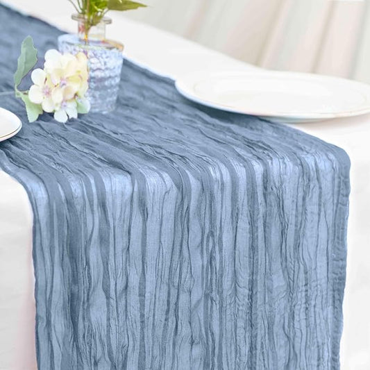 Dusty Blue Cheesecloth Table Runner 21x120 Inch Gauze Table Runners Reusable Polyester 10ft Boho Rustic Cheese Cloth Table Runner for Wedding Party Baby Shower Birthday