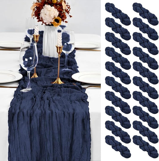20 Pack Navy Blue Table Runners 10Ft Cheesecloth Table Runner Boho Gauze Cheese Cloth Table Runner Romantic Long Sheer Fabric Table Runners for Wedding Party Bridal Shower