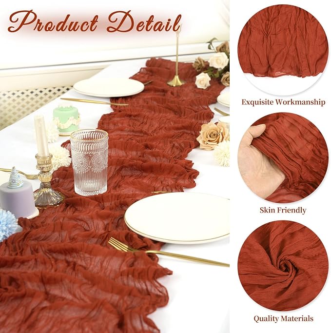 20 Pack Cheesecloth Table Runner 17 x 108 inch Long Boho Gauze Table Runners Semi Sheer Table Runner for Wedding Decor, Baby Shower, Birthday Party, Banquet (Terracotta)