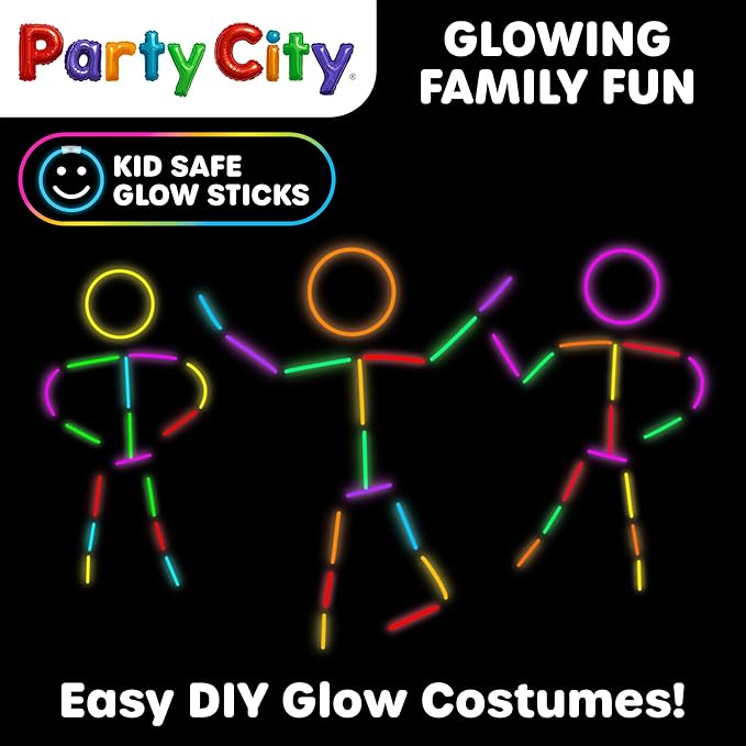 Party City 500 Glow Sticks Bulk Party Pack 8”– Neon Glow in the Dark Party Supplies, Glowsticks with Connectors Bracelets & Necklaces, Light Up Favors for Kids, Adults, Birthdays, Parties, Decorations