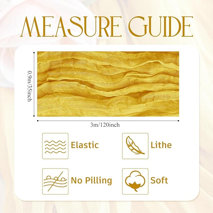 Wokceer Cheesecloth Table Runner 120 Inch Gold Boho Gauze Spring Easter Cheese Cloth Table Runner for Party Valentine's Day Long Rustic Sheer Table Runners for Baby Bridal Shower Wedding Table